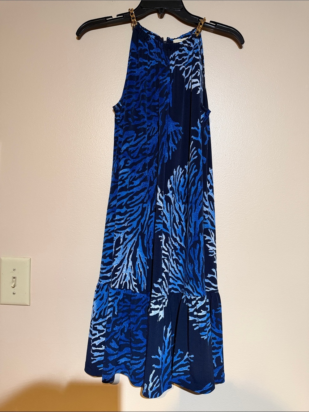 MICHAEL Michael Kors Blue Patterned Halter Midi Dress